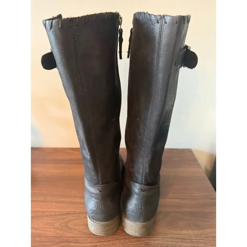 Harley Davidson Black Tall Round Toe Leather Riding Boots Womens Size 10
